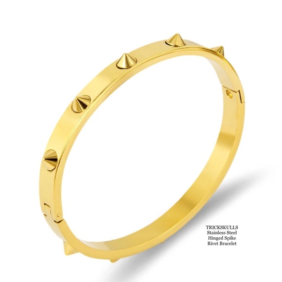 Rivet Spiked Stainless Steel Spikes Hinged Cuff Bracelet Retro Glam Punk Gothic - Picture 1 of 9